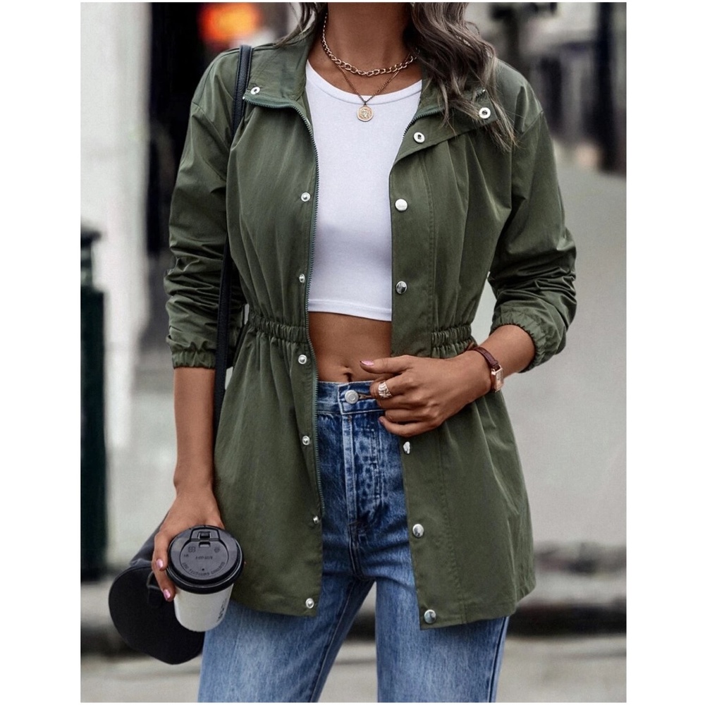 Cozy Army Green Button up Oversized Jacket Shacket - Picture 1 of 6